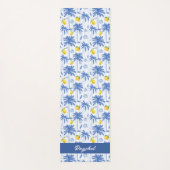 Blaue Toile-Palmen-Limonen-Monogramm-Name Yogamatte (Vorderseite)
