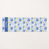 Blaue Toile-Palmen-Limonen-Monogramm-Name Yogamatte (Vorderseite (Horizontal))