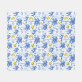 Blaue Toile-Palmen-Limonen-Muster Fleecedecke (Vorderseite (Horizontal))