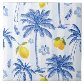 Blaue Toile-Palmen-Limonen-Muster Fliese (Vorderseite)