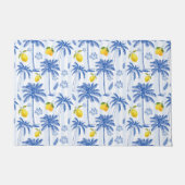 Blaue Toile-Palmen Zitronen  Fußmatte (Vorderseite)