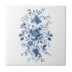 Blaue Toile Regency Chinoiserie Aquarell Blumen Fliese