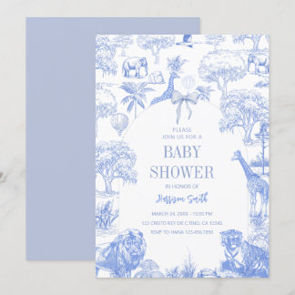Blaue Toile Safari-Baby-Shower-Einladung Einladung