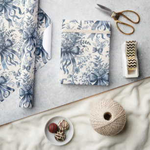 Blaue Toile Vintage-Bänder Geschenkpapier