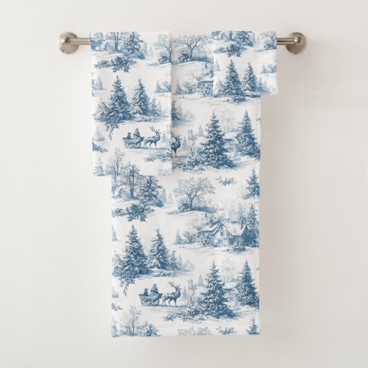 Blaue Toile-Weihnachtsmuster Badhandtuch Set (Insitu)