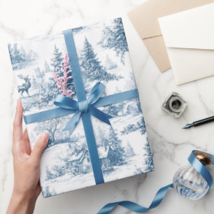Blaue Toile-Weihnachtsmuster Geschenkpapier