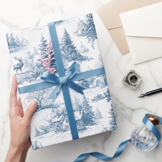 Blaue Toile-Weihnachtsmuster  Geschenkpapier (Schenken)