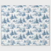 Blaue Toile-Weihnachtsmuster  Geschenkpapier (Flach)