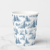 Blaue Toile-Weihnachtsmuster Pappbecher (Rechts)