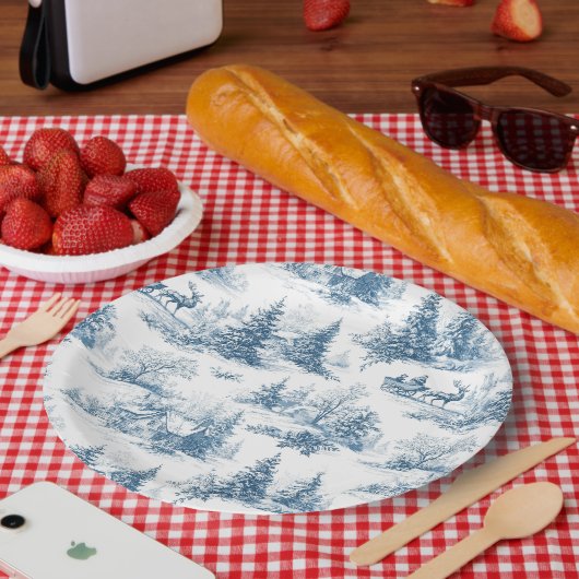 Blaue Toile-Weihnachtsmuster Pappteller (Picknick)