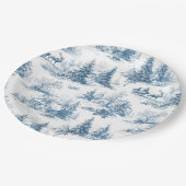 Blaue Toile-Weihnachtsmuster Pappteller (Schrägansicht)