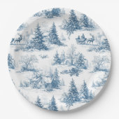 Blaue Toile-Weihnachtsmuster Pappteller (Vorderseite)