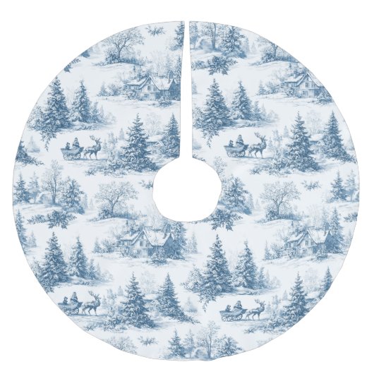 Blaue Toile-Weihnachtsmuster Polyester Weihnachtsbaumdecke (Vorderseite)