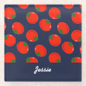 Blaue Tomaten Glasuntersetzer (Vorderseite)