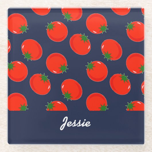 Blaue Tomaten Glasuntersetzer (Vorderseite)