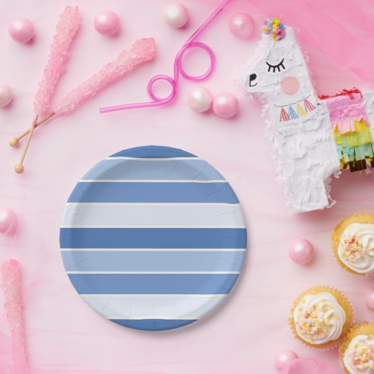 Blaue Tone und Creme Streifen Pappteller (Party)