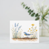 Blaue Töne unter Wildblumen - Wasserfarben Kunst Postkarte (Stehend Vorderseite)