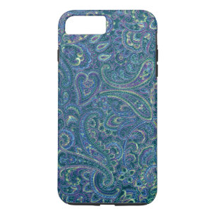 Blaue Töne Vintage verzierte Paisley-Stoffmuster iPhone 8 Plus/7 Plus Hülle