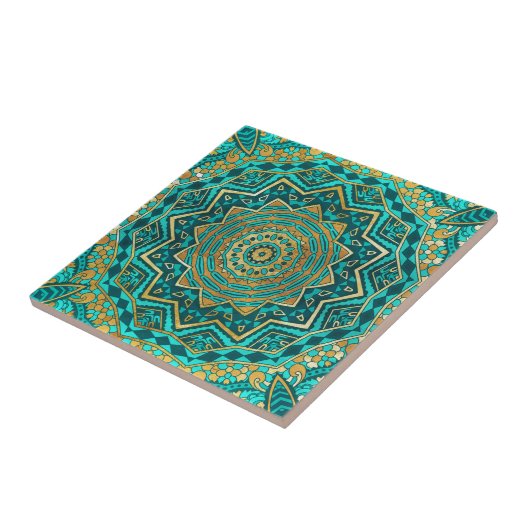 Blaue Topaz-Mandala Fliese (Seite)