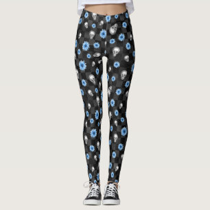 Blaue Totenköpfe und Sonnenblumen-Serie Design 12 Leggings