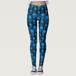Blaue Totenköpfe und Sonnenblumen-Serie Design 6 Leggings