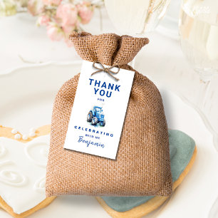 Blaue Traktor Geburtstags-Dankeschön Geschenk-Anhä Geschenkanhänger