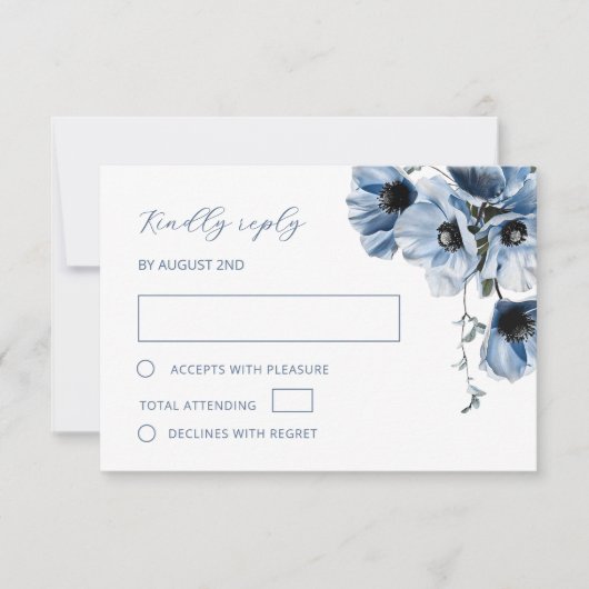 Blaue transparente Blume RSVP Karte (Vorderseite)