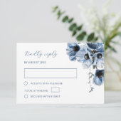 Blaue transparente Blume RSVP Karte (Stehend Vorderseite)