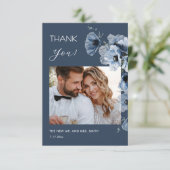 Blaue transparente Blumen Hochzeit Danke Karte (Stehend Vorderseite)