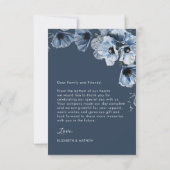 Blaue transparente Blumen Hochzeit Danke Karte (Rückseite)