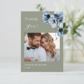 Blaue transparente Blumen Hochzeit Danke Karte (Stehend Vorderseite)
