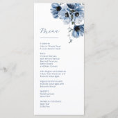 Blaue transparente Blumen Hochzeit Menükarte (Vorderseite)