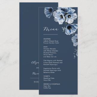Blaue transparente Blumen Hochzeit Menükarte