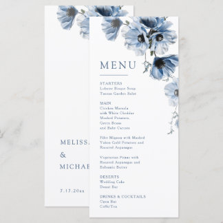 Blaue transparente Blumen Hochzeit Menükarte