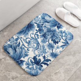 Blaue Träume | Florale Wassermalerei Chinoiserie Badematte