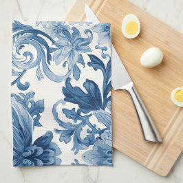 Blaue Träume | Florale Wassermalerei Chinoiserie Geschirrtuch