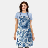 Blaue Träume | Florale Wassermalerei Chinoiserie Schürze (Getragen)