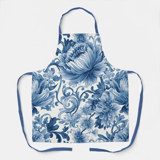 Blaue Träume | Florale Wassermalerei Chinoiserie Schürze (Vorderseite)
