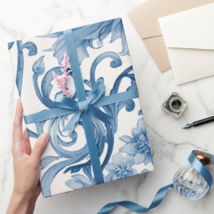 Blaue Träume   Florale Wassermalerei Chinoiserie W Geschenkpapier