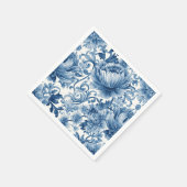 Blaue Träume | Florale Wassermalerei Chinoiserie W Serviette (Ecke)