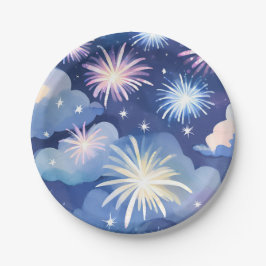 Blaue Träumerische Wolken | Feuerwerk Sterne Wasse Pappteller