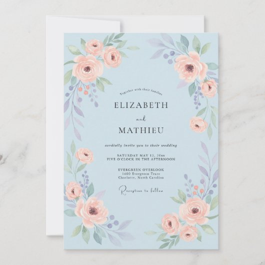 Blaue Träumerose Hochzeit Einladung (Vorderseite)