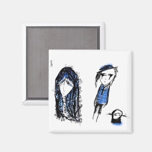 Blaue traurige Menschen Magnet (Vorderseite/Rückseite)