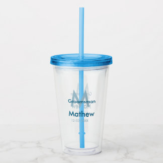 Blaue Trauzeuge mit Namensbuchstaben männlich pro Acryltrinkbecher