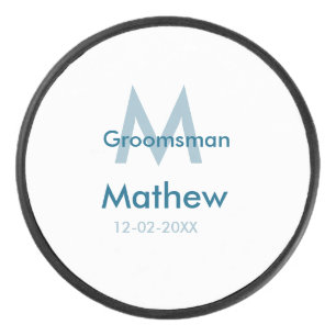 Blaue Trauzeuge mit Namensbuchstaben männlich pro Eishockey Puck