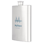 Blaue Trauzeuge mit Namensbuchstaben männlich pro Flachmann (Links)