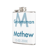 Blaue Trauzeuge mit Namensbuchstaben männlich pro Flachmann (Links)