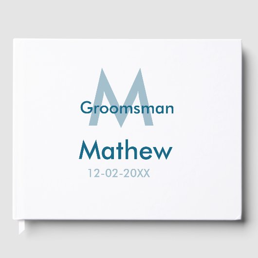 Blaue Trauzeuge mit Namensbuchstaben männlich pro Gästebuch (Vorderseite)