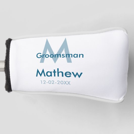 Blaue Trauzeuge mit Namensbuchstaben männlich pro Golf Headcover (Vorderseite)