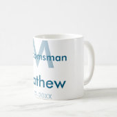 Blaue Trauzeuge mit Namensbuchstaben männlich pro Kaffeetasse (VorderseiteRechts)